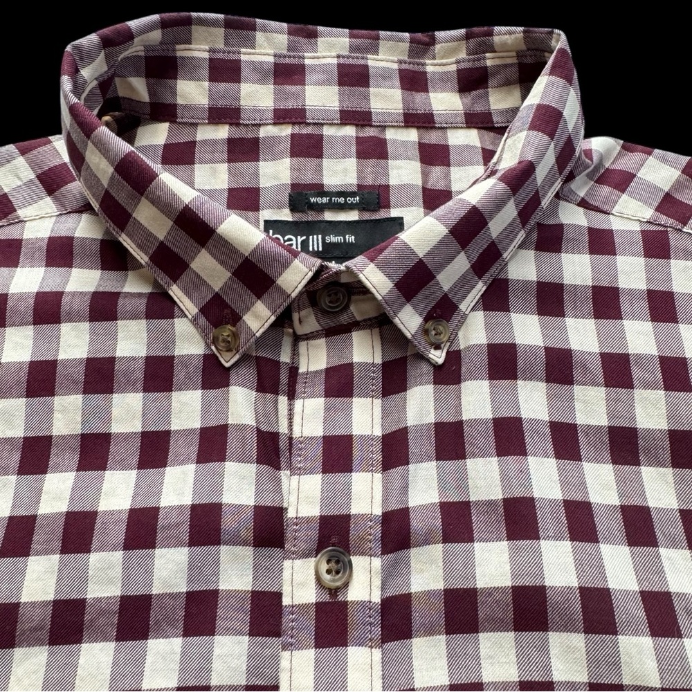 Bar III Men's Burgundy and White Plaid Button-Down Shirt